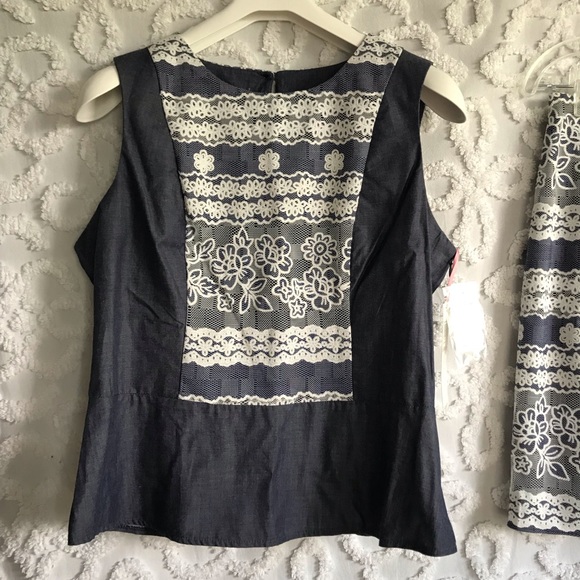 NEW Kelly & Diane Woman's Size 4 Sleeveless Top & Skirt set Navy and White Lace - Picture 3 of 8